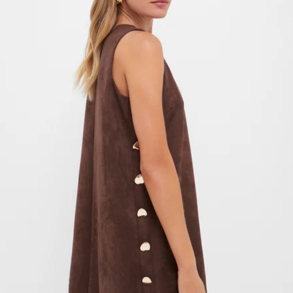 Tuckernuck Hyacinth House Chocolate Faux Suede Button Bitsy Dress XS - Picture 2 of 6